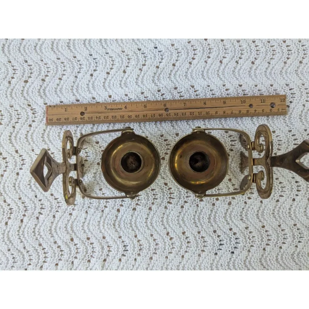Pair of Vintage Solid Brass Swivel Wall Mount Candleholders - Gold